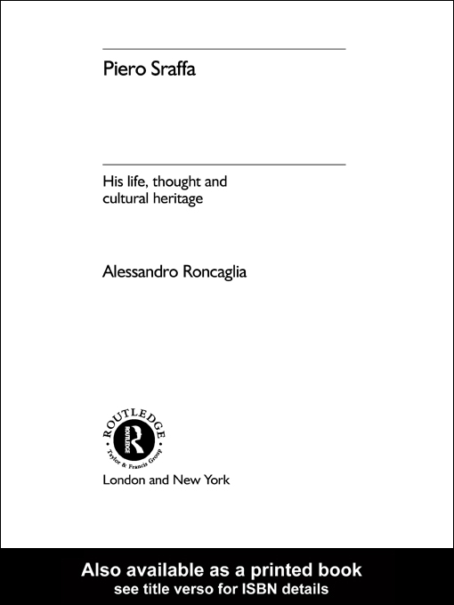 Title details for Piero Sraffa by Alessandro  Roncaglia - Available